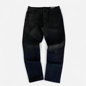 Black denim straight leg jeans with a relaxed straight fit